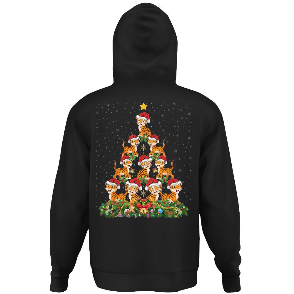 Tiger Xmas Tree Gift Santa Hat Tiger Christmas Hoodie Print On Back