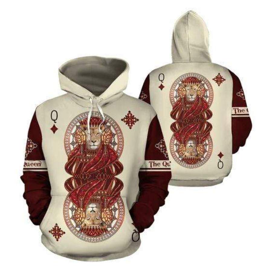 Lion Queen Poker Hoodie 3D All Over Print