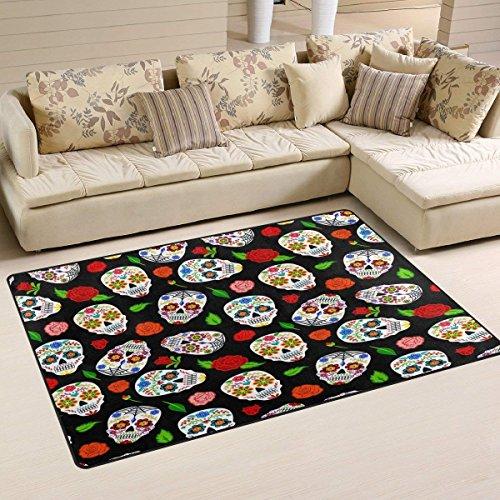 Rose Floral Sugar Skull Area Rug Rugs Non-Slip Floor Mat Doormats Living Room Bedroom 16 X 24 Inches