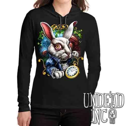 Alice In Wonderland White Rabbit – Ladies Long Sleeve Hooded Shirt