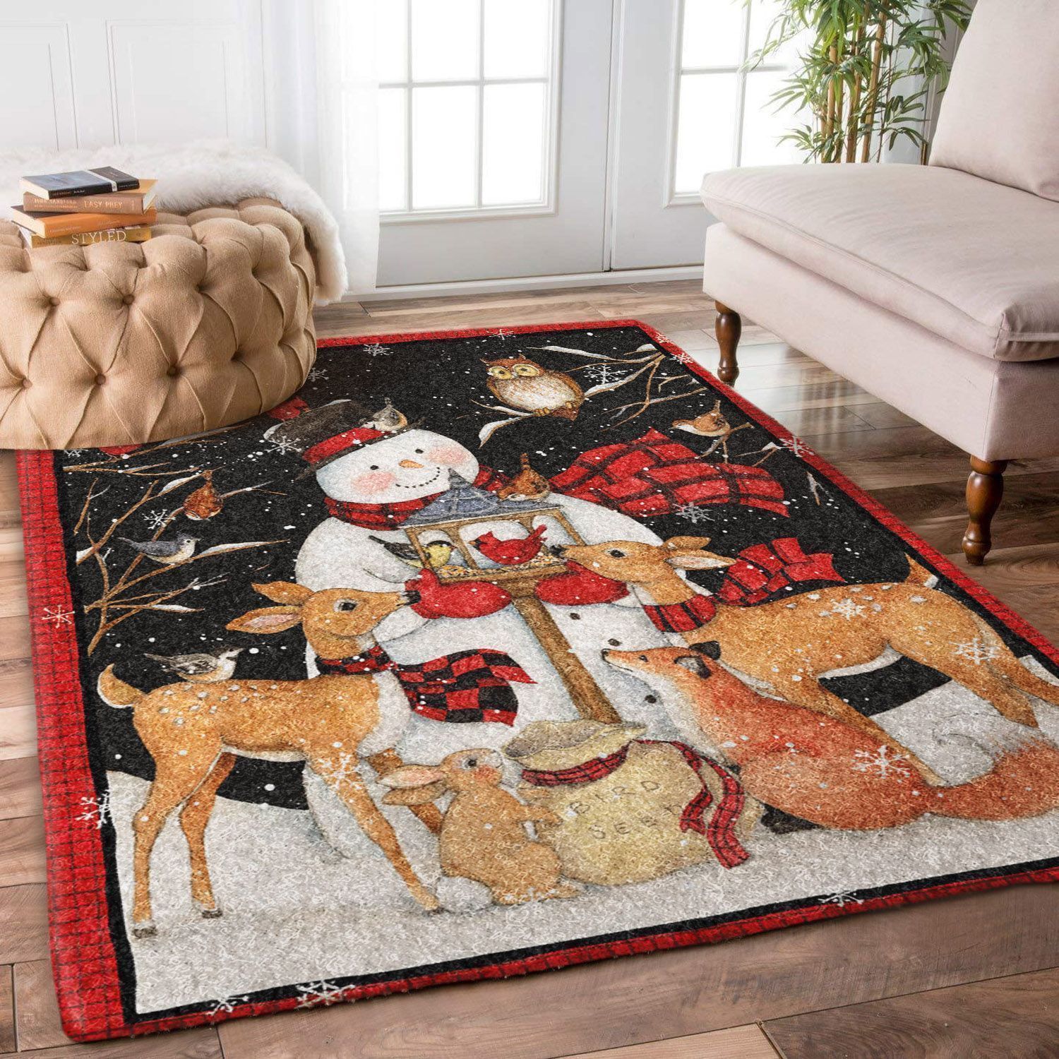 Snowman Animals Christmas Rug