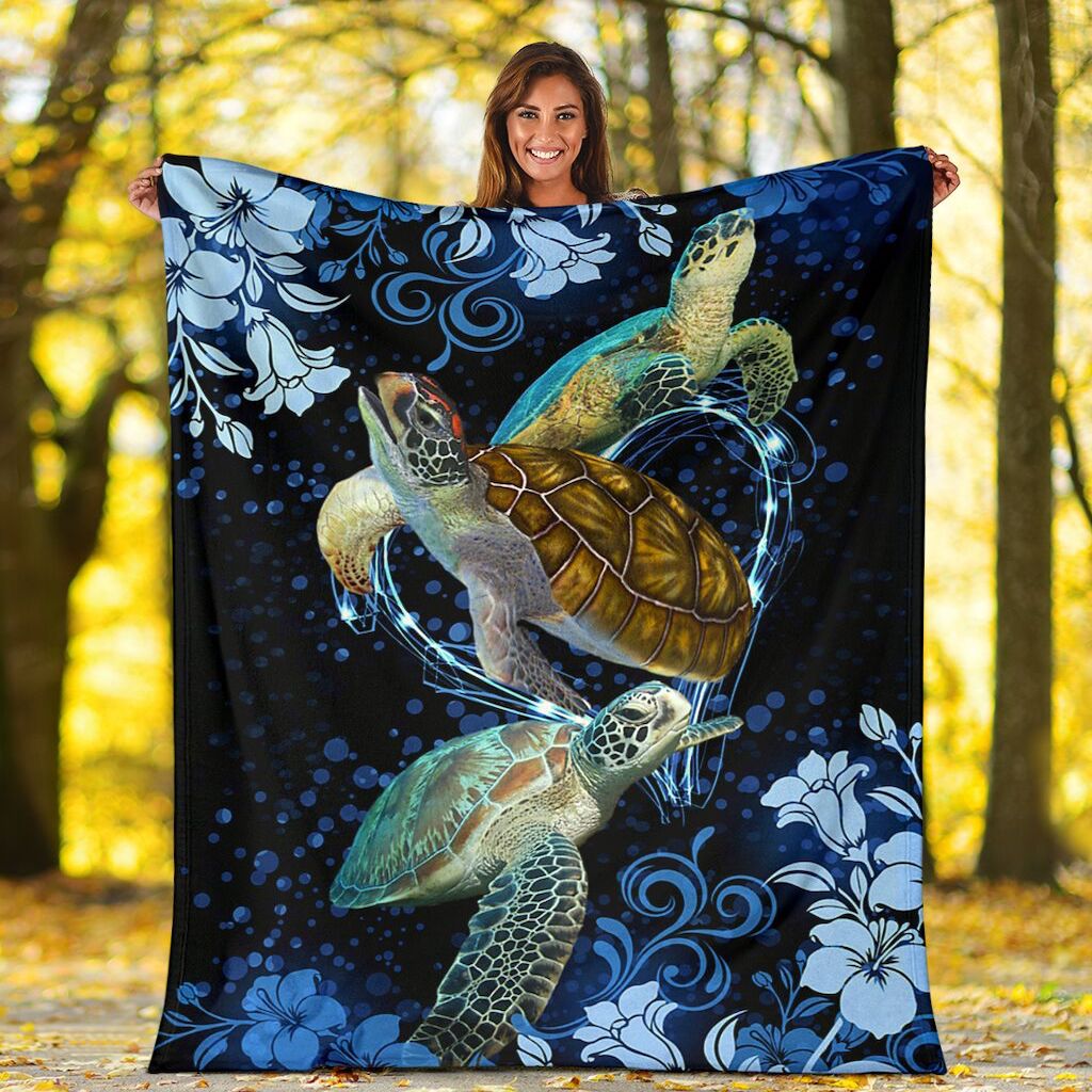 Turtle Blue Heart Flower Blanket Turtle Animal Lover Blanket Gifts