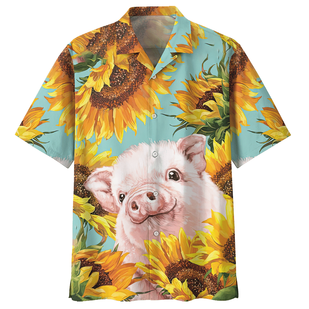 Pig Blue Unique Design Unisex Hawaii Print Aloha Short Sleeve Casual Shirt Ha1790