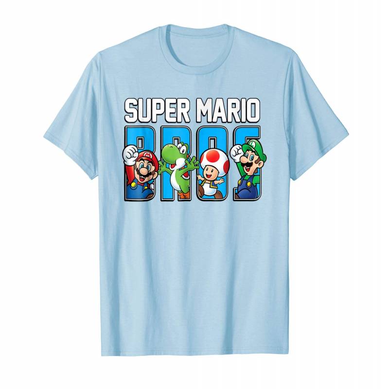 Super Mario Bros Characters Letter Fill Graphic T-shirt