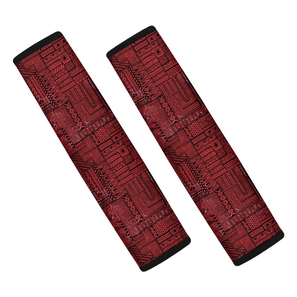 Red And Black African Ethnic Print Car Seat Belt Covers