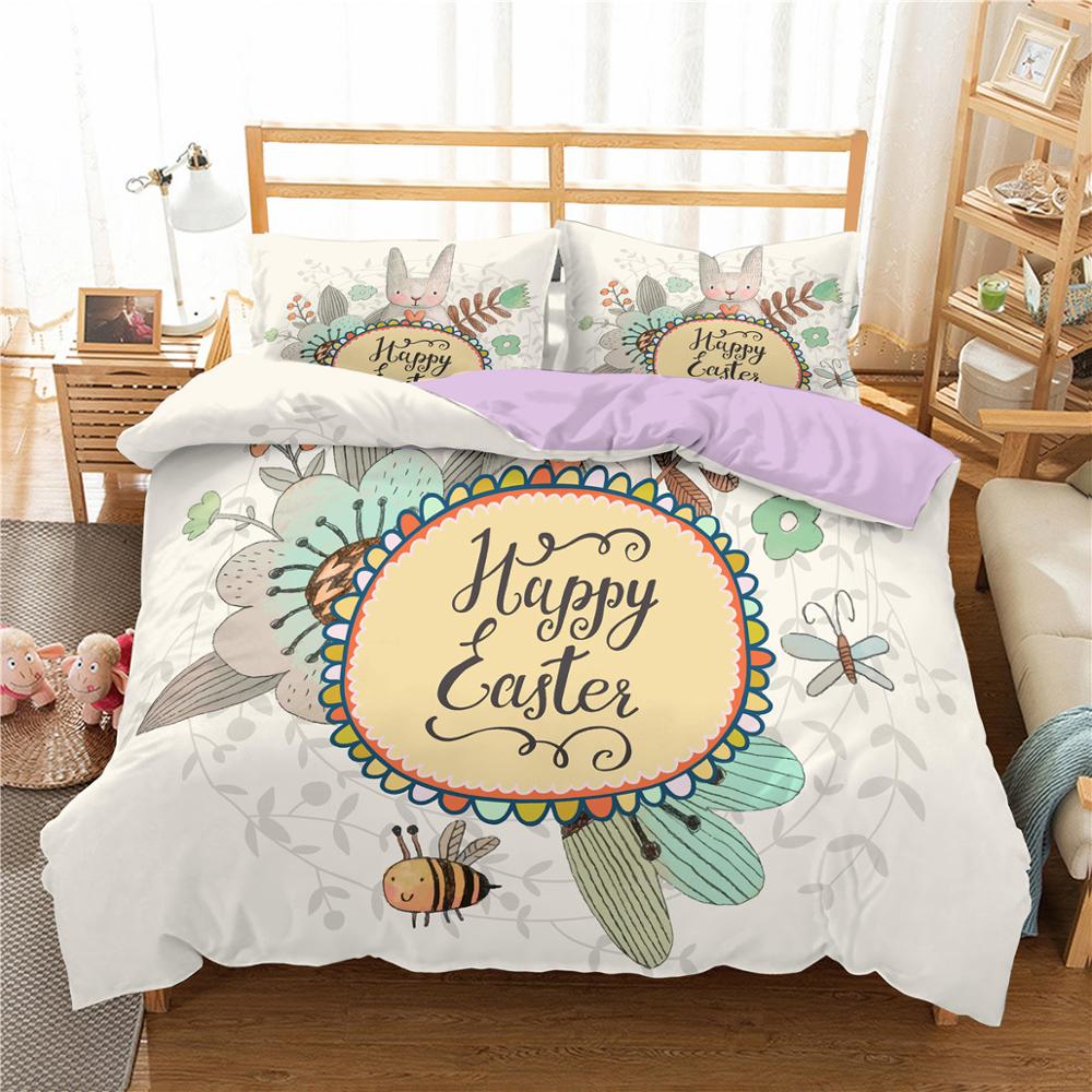 Cartoon 3D Print Happy Easter Rabbit Egg Bedding Set For Microfibre Duvet Cover King Queen Bedclothes Home Decor