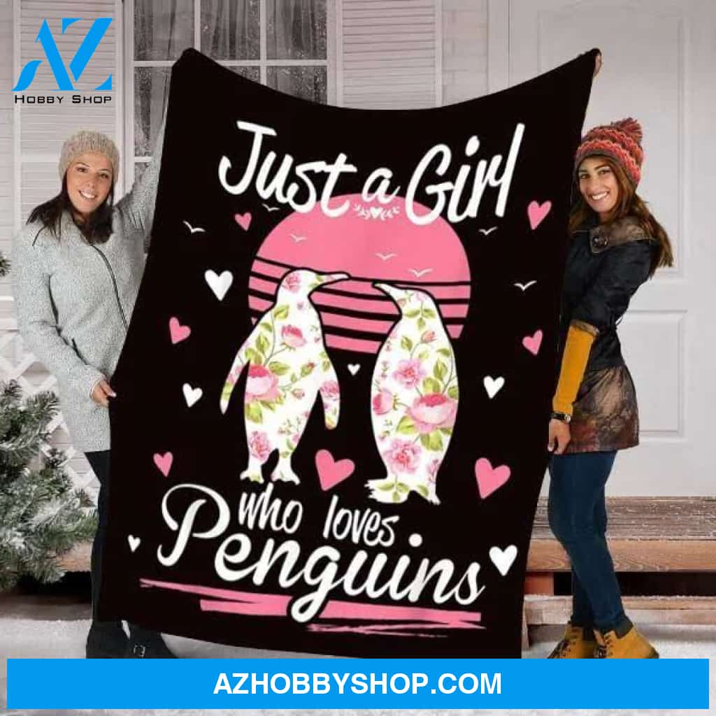 Just A Girl Who Loves Penguins Roses Retro Style Fleece Blanket