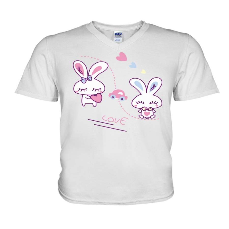 Cute Bunny Couple Love Valetine Gift Guys V-Neck