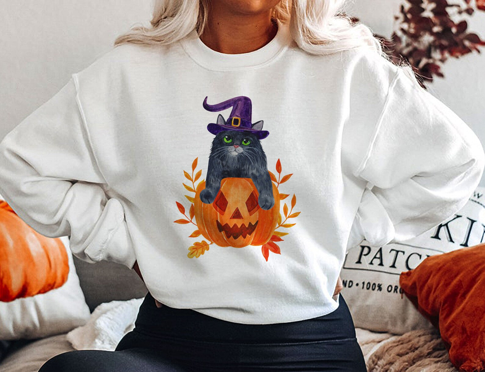 Halloween Black Cat 2D Crewneck Sweatshirt All Over Print Sweatshirt For Women Sweatshirt For Men Sws1257