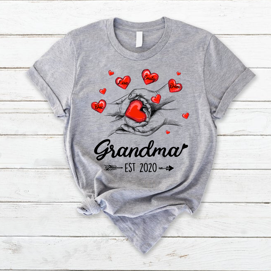 Grandma Est Heart Hand With Grandkids T-Shirt