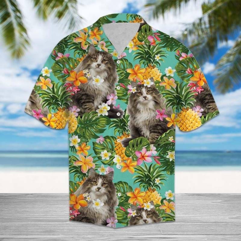 Artsyhomes Tropical Pineapple Norwegian Forest Cat Hawaiian Ha74251