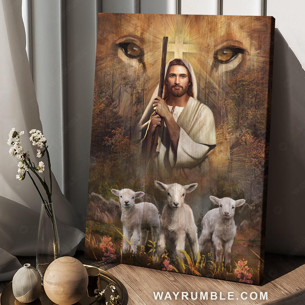 Amazing Jesus Painting, White Lamb, Lion’S Eyes, Walking With Jesus – Jesus Portrait Canvas Prints, Christian Wall Art