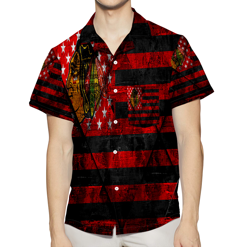 Chicago Blackhawks Emblem Flag2 3D All Over Print Summer Beach Hawaiian Shirt With Pocket