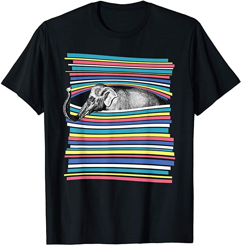 Elephant Pastel Rainbow Striped Shirt Vintage Aesthetic T-Shirt