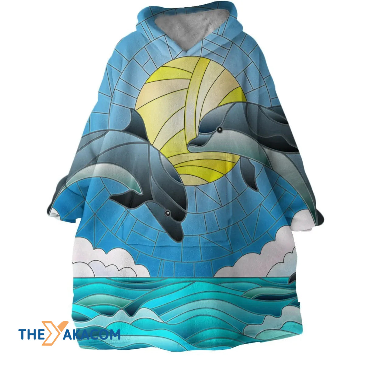 Dolphin Dancing On Wave Design Hoodie Blanket