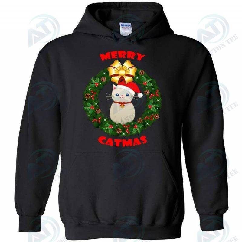 Merry Catmas Hoodie, Kitten Cat Christmas Adult And Youth Size