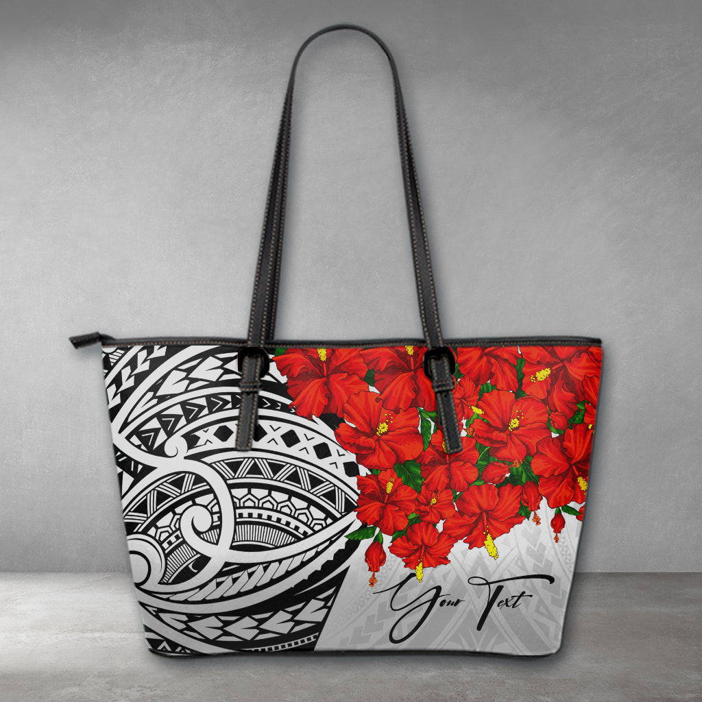 (Custom) Polynesian Leather Tote – Polynesian Hibiscus Gray Personal Signature A24