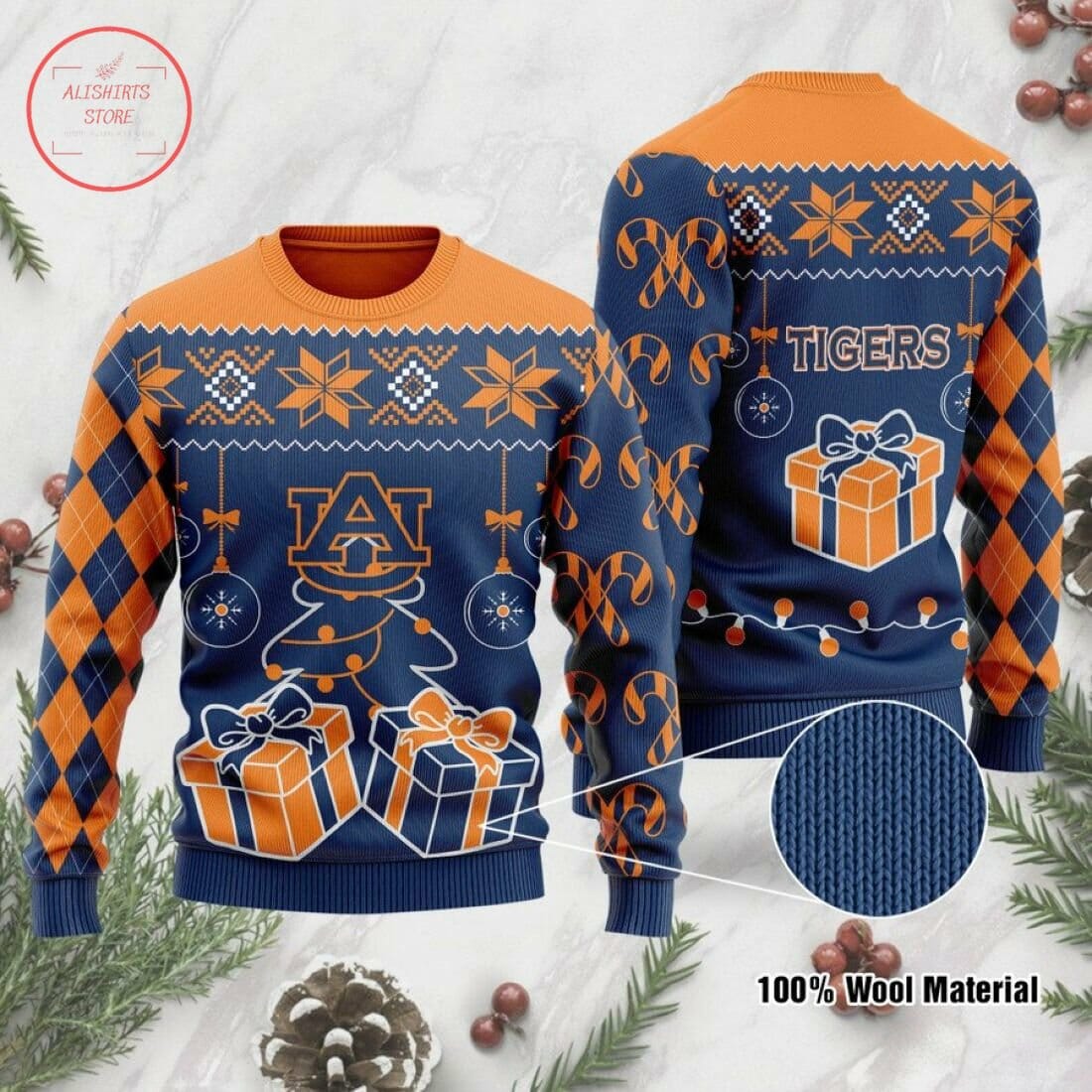 Auburn Tigers Navy Blue Orange Gift For Fan Ugly Wool Sweater Christmas