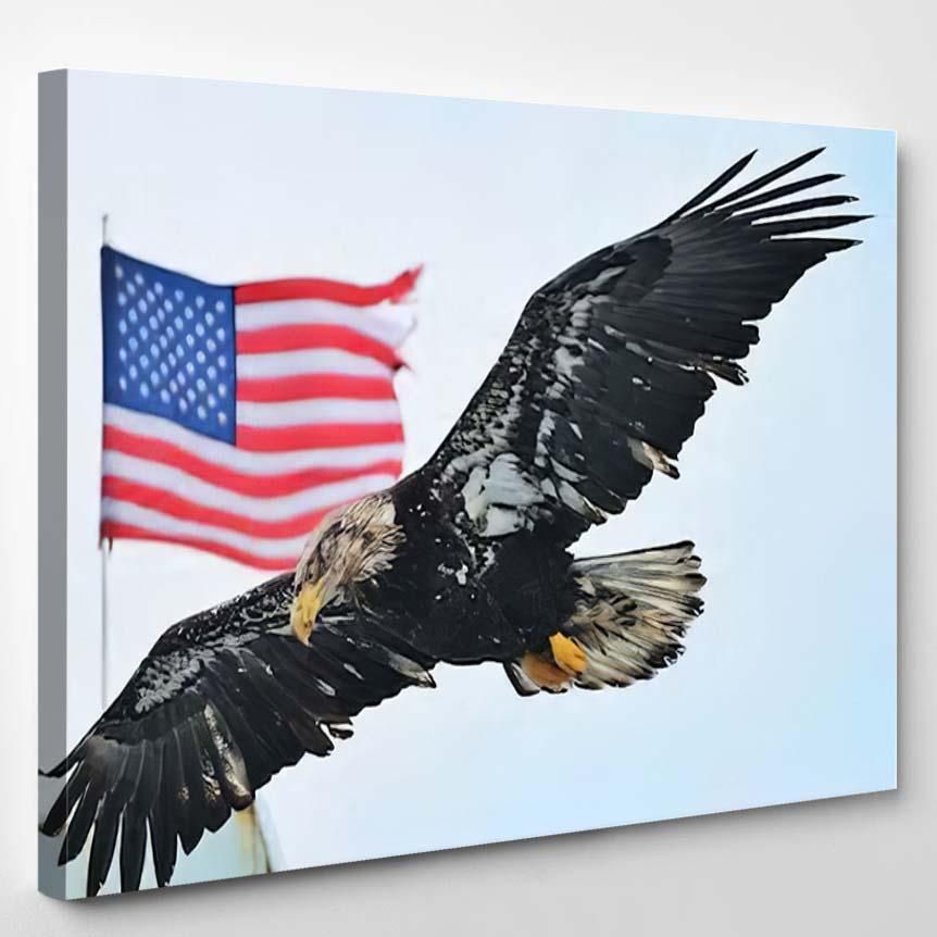 Young Eagle Flag – Eagle Animals Canvas Art Wall Decor Christmas Gift Ideas