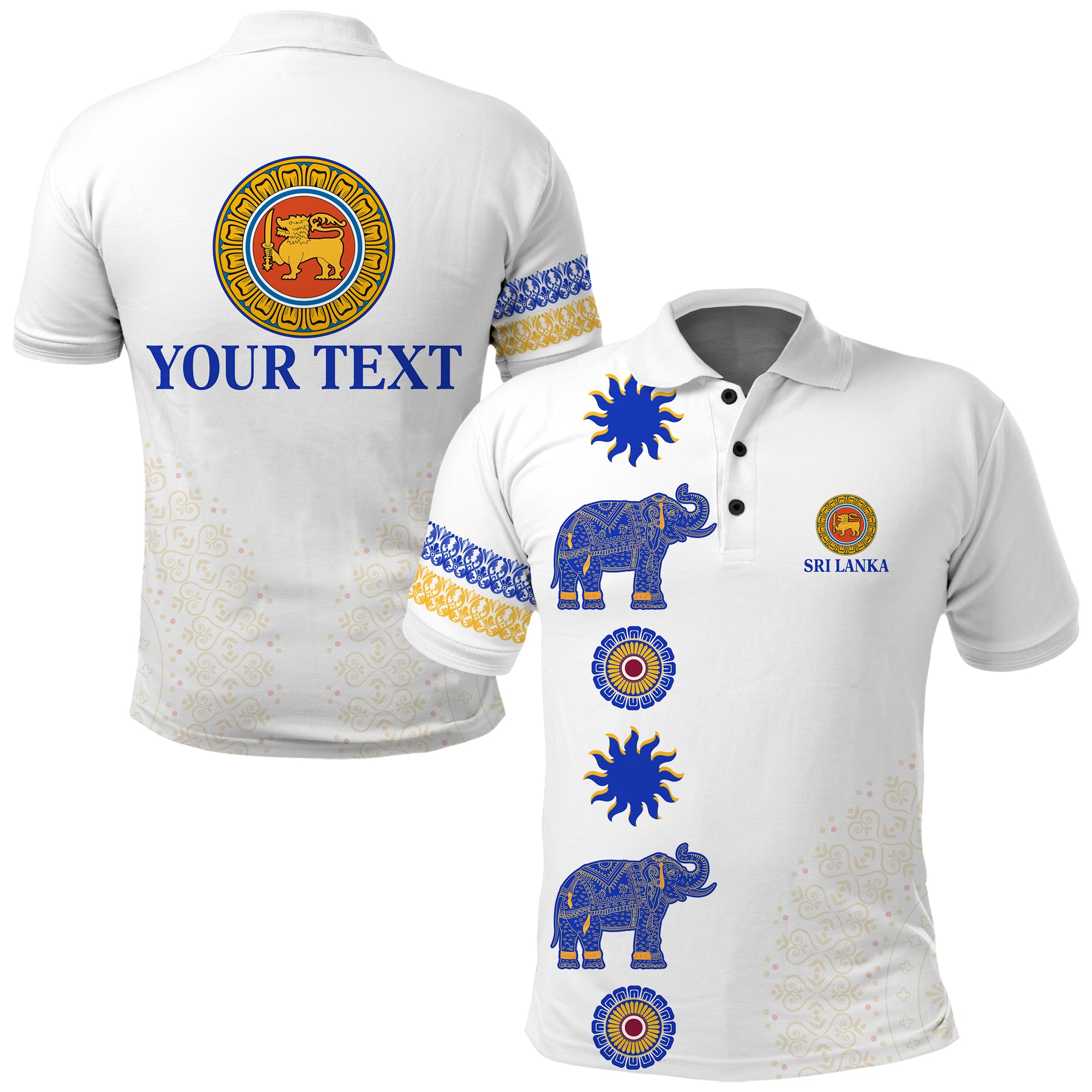 (Custom Personalised) Sri Lanka Polo Shirt Traditional Pattern And Elephants Lt13