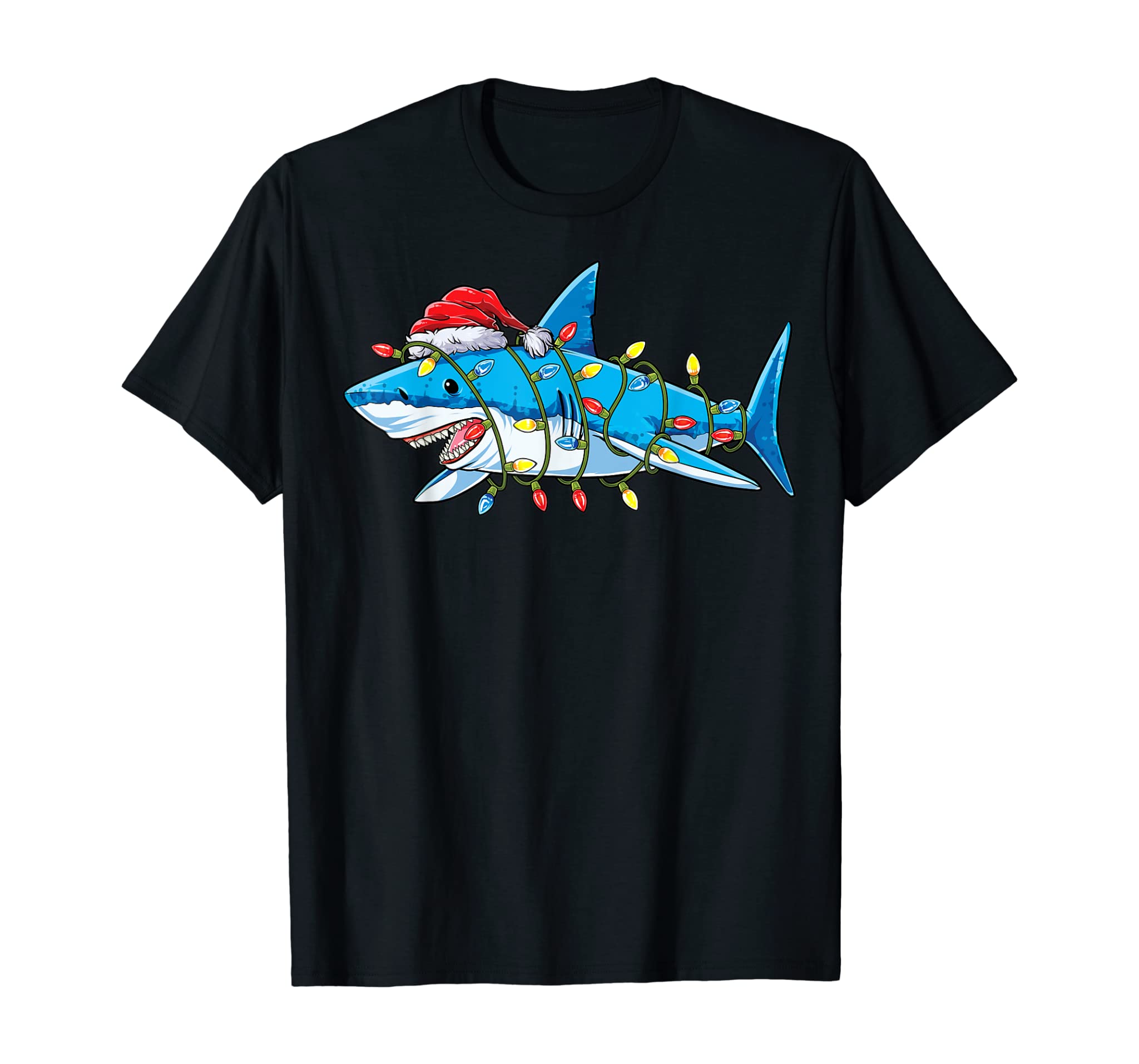 Santa Shark Christmas Lights Funny Boys Sharkmas Xmas Gifts T-Shirt