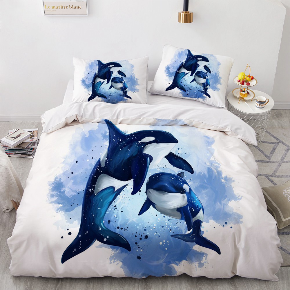 3D Dolphin Bedding Set Blue Sea Duvet Quilt Cover Set Cute Comforter Bed Pillowcase King Queen Full Home Texitle Drop Ship Duvet Covers