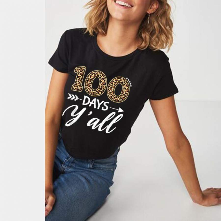 100th day of school – 100 days y’all leopard teacher student 100th day of school shirt – gst