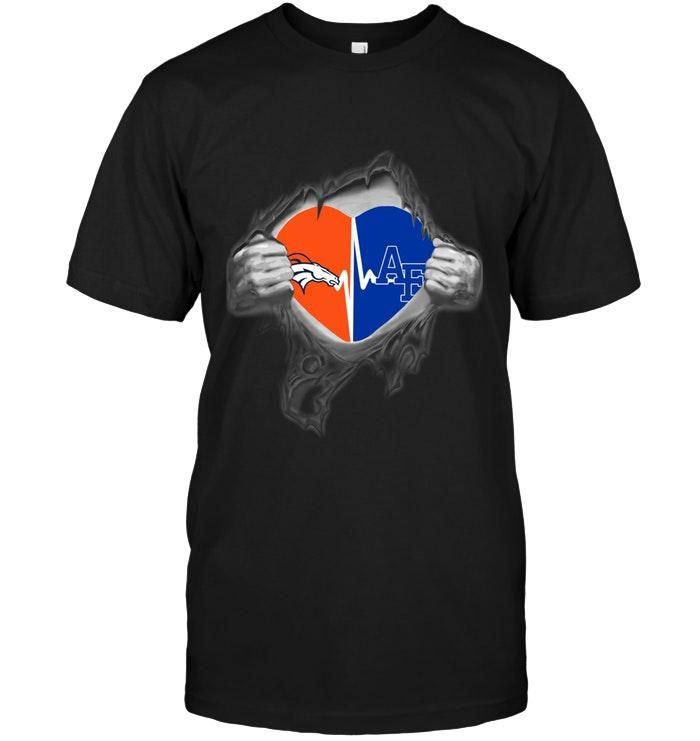 Denver Broncos Air Force Falcons Love Heartbeat Ripped Shirt T Shirt Hoodie,  Hoodie Sweater