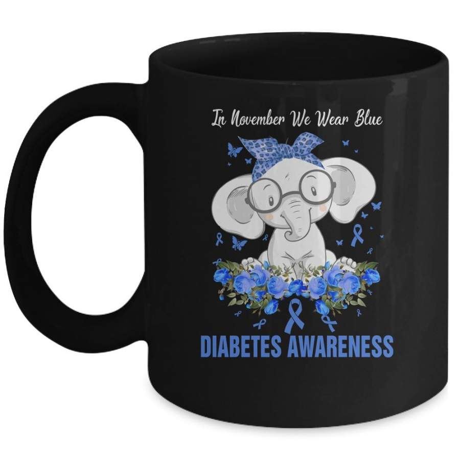 In November We Wear Blue Elephant Diabetes Awareness Mug