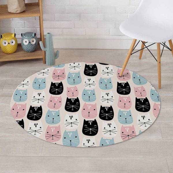 Cute Cat Face Print Round Rug