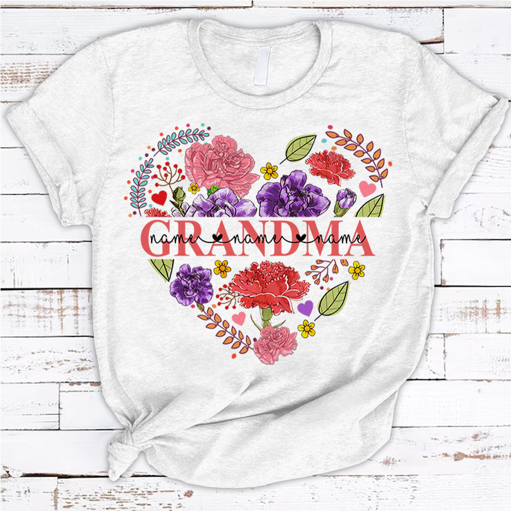 Perrsonalized Grandma Carnation Heart Cute Shirt For Grandma Hn98 Do99