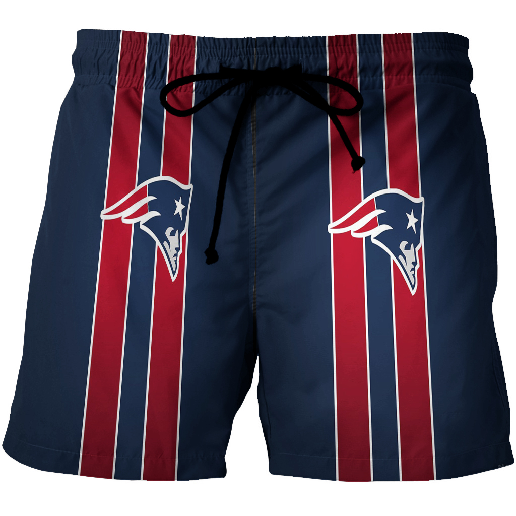 New England Patriots Blue Red Striped 3D All Over Print Summer Beach Hawaiian Short