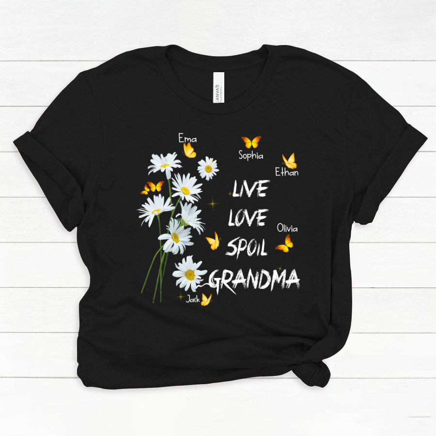 Daisy Flower Shirt Live Love Spoil Grandma Custom Kids Names Classic Canvas