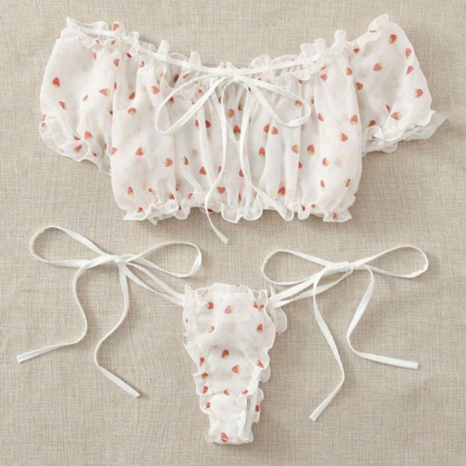 Women Transparent Exotic Sets Lace Bowknot Strapless Bra Thong Set Sleepwear Pajamas Lingerie Lady Sleepwear Underwear alx