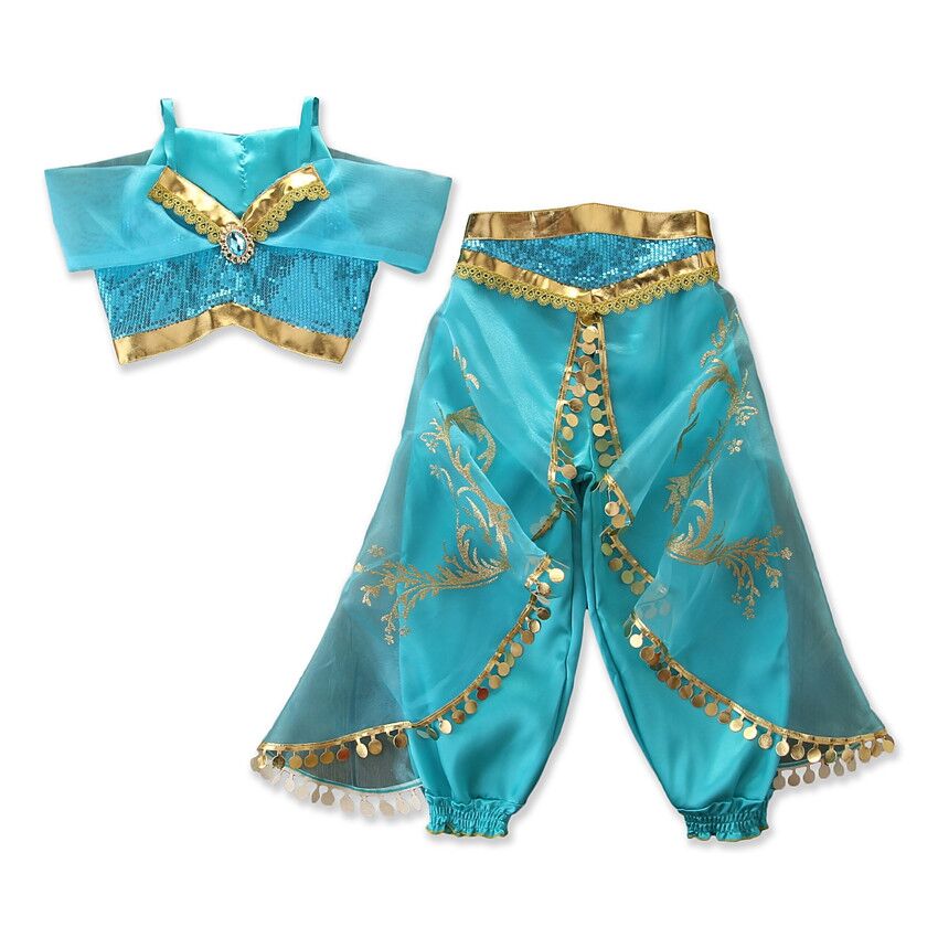 Blue Princess Dresses suit Aladdin Jasmine Princess Cosplay Baby Kid Girl Fancy Dress Up Party Costume Sets Cosplay clothes set alx