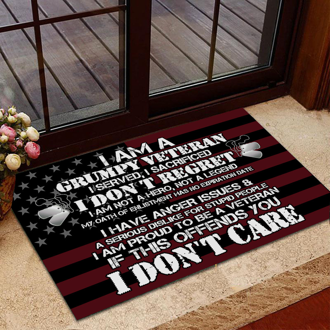 Veteran Welcome Rug, Veteran Doormat, Gift For Veterans, I Am A Grumpy Veteran I Don’T Care Doormat