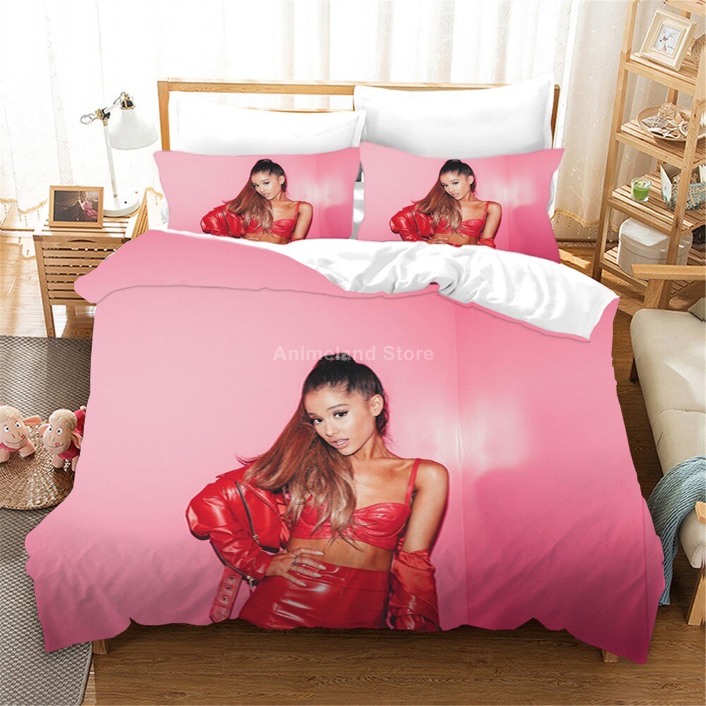 Ariana Grande Super Star Beauty 3D Print Pink Bedding Set Bedroom Bed Duvet Cover Sets Bedclothes Queen King Single Size Gift