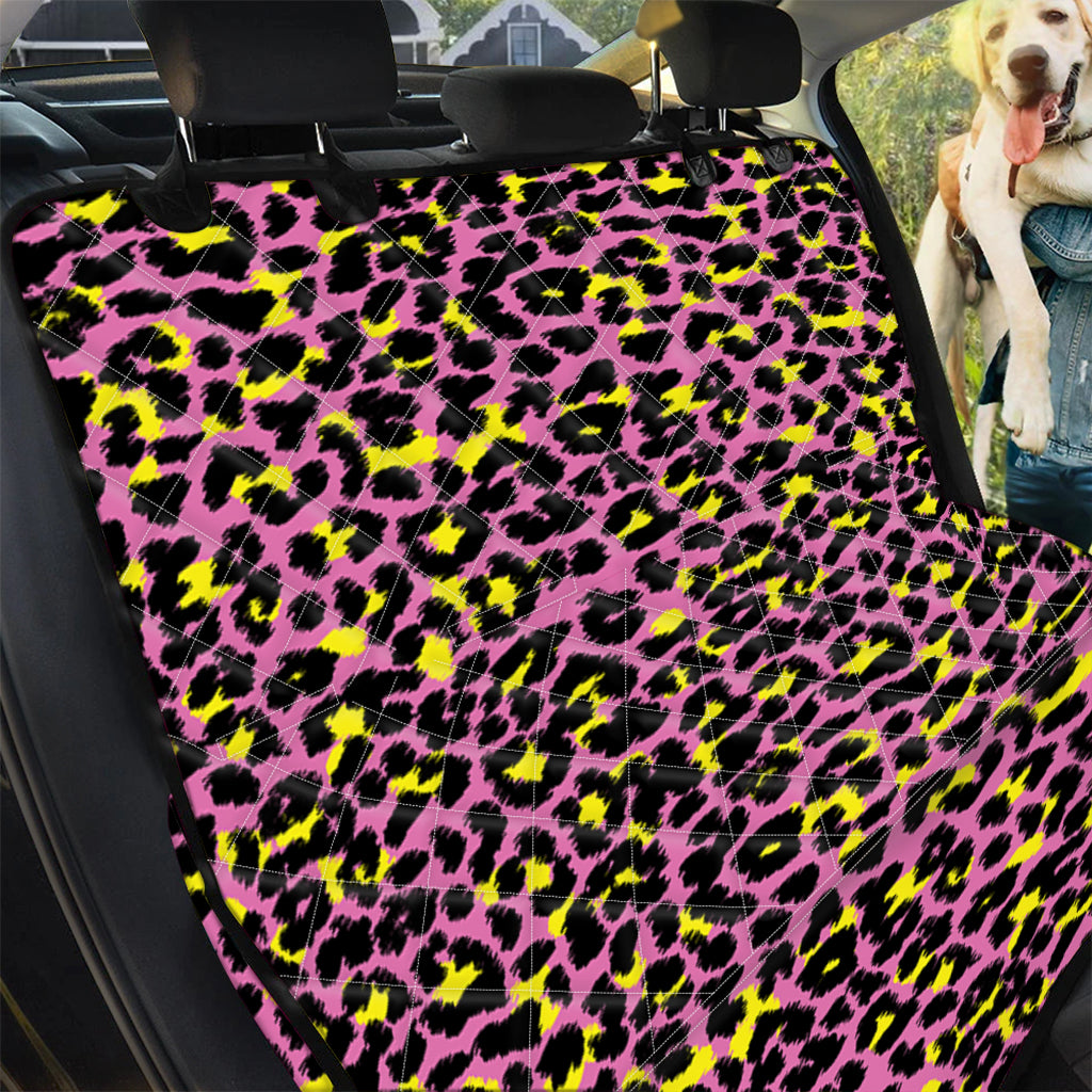 Pink And Yellow Leopard Print Pet Car Back Seat Cover