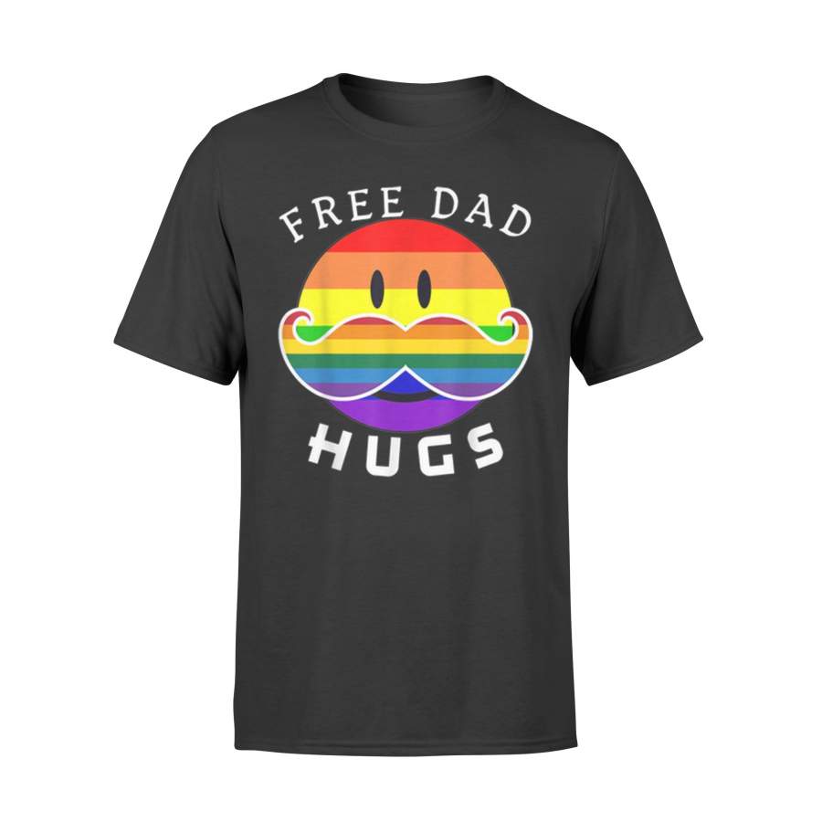 Free Dad Hugs Rainbow Emoji Mustache Lgbt Proud Dad T-Shirt