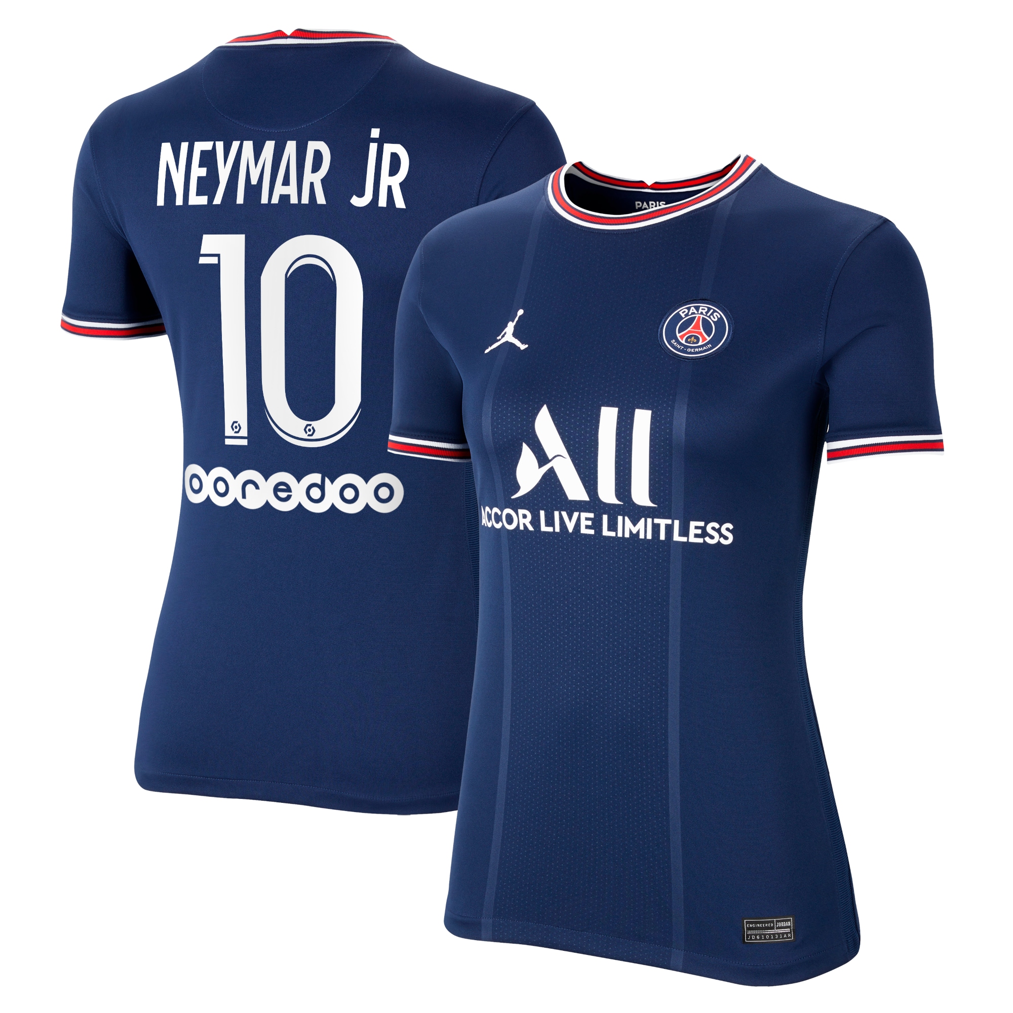 Neymar Jr. Paris Saint-Germain Jordan Brand Women's 2021/22 Home Breathe Stadium Replica Player Jersey – Blue