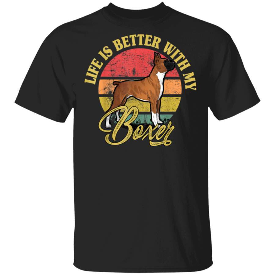 Boxer Dog Tshirt Vintage Life Is Better With My Dog Retro