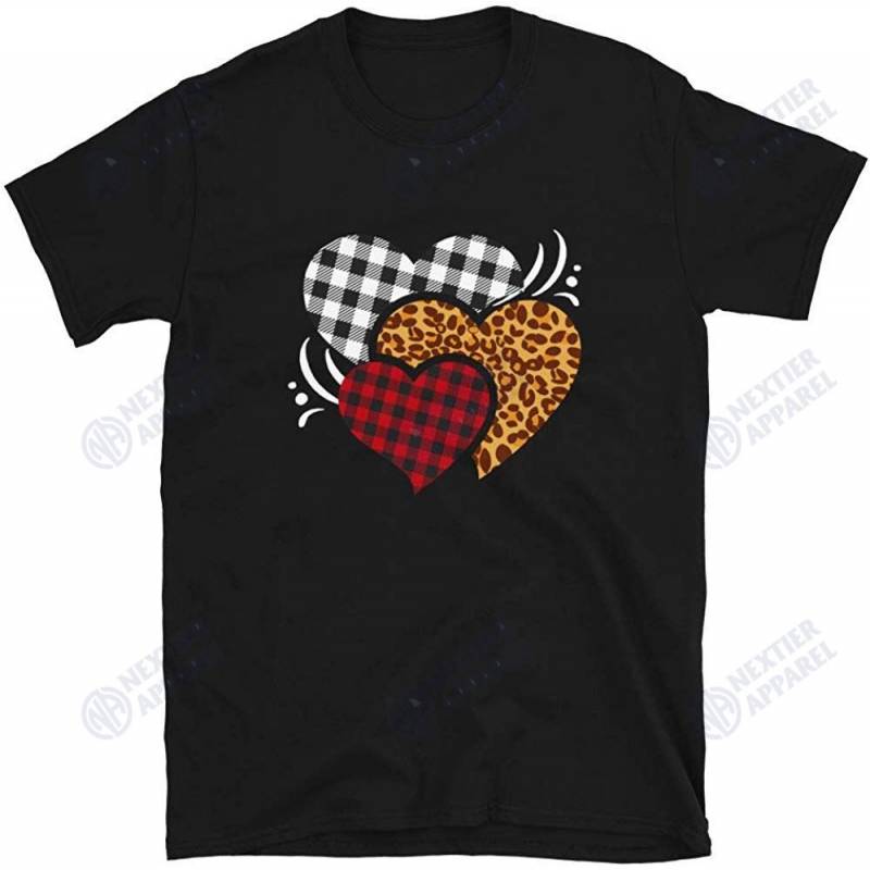 Buffalo Red Black Plaid And Leopard Hearts Valentine Day Unisex T-shirt