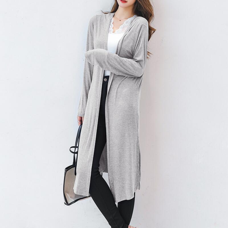 Autumn Summer Women Modal Long Cardigan Ladies Solid Color Shawl Outerwear Female Sweater Cardigans Women Casual Loose Thin Coat alx