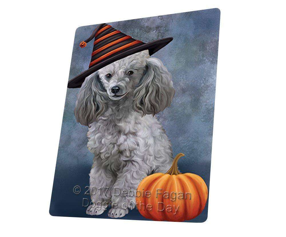 Happy Halloween Poodle Dog Wearing Witch Hat With Pumpkin Art Portrait Print Woven Throw Sherpa Plush Fleece Blanket