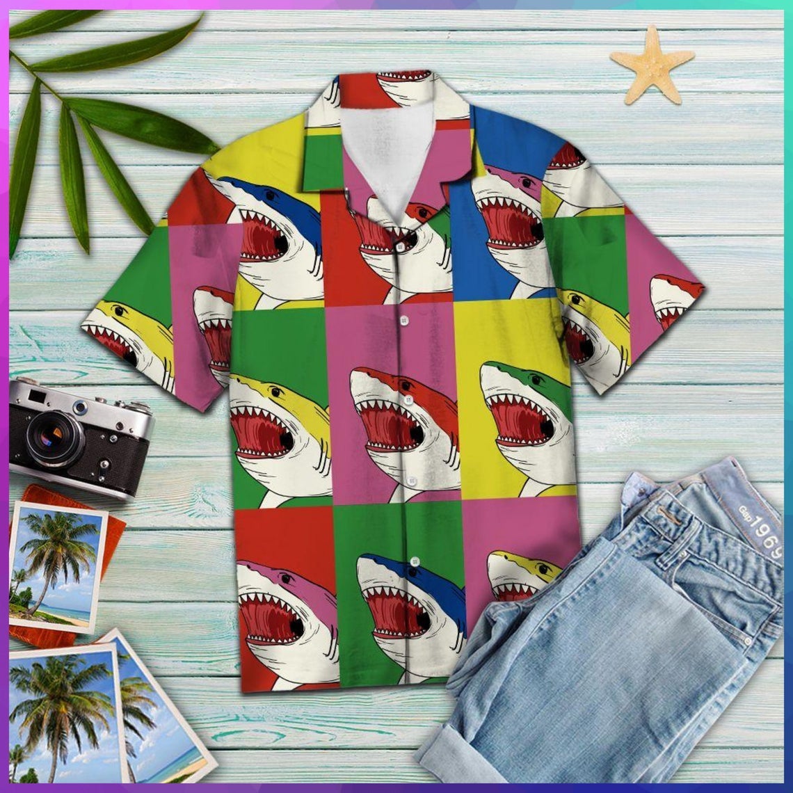 Shark Color Group Hawaii Shirt Made In Summer Beach Shirts Ha79388