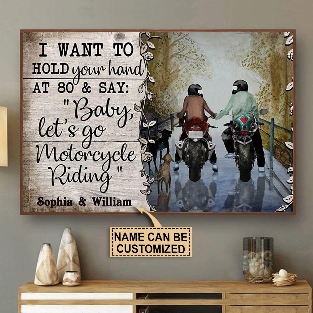 Aeticon Gifts Personalized Motorcycling Hold Your Hand Motorcycle Riding Canvas Mom Dad Gift Home Decor