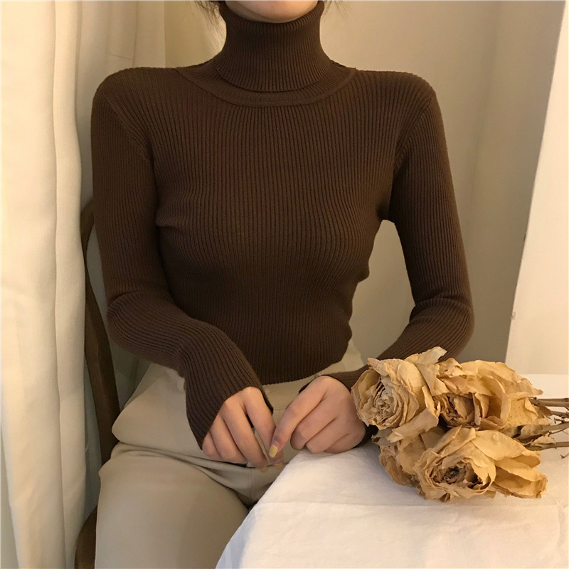 2021 New Knitted Women turtleneck Sweater Pullovers spring Autumn Basic Women highneck Sweaters Pullover Slim female cheap top alx