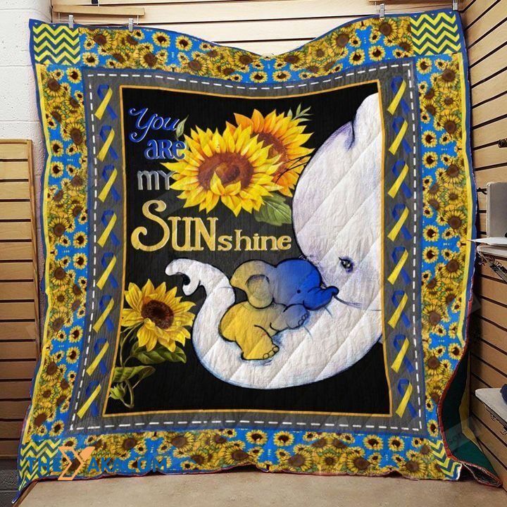 White And Blue Elephant Family You Are My Sunshine Quilts Comforters