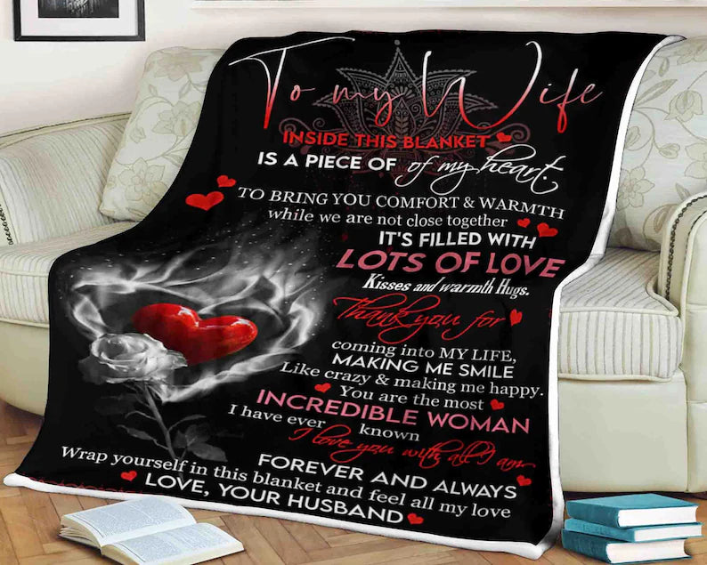 To My Wife Blanket, Fleece Blanket, To Bring You Comfort And Warmth, Gift For Wife Family Home Decor Bedding Couch Sofa Soft And Comfy Cozy