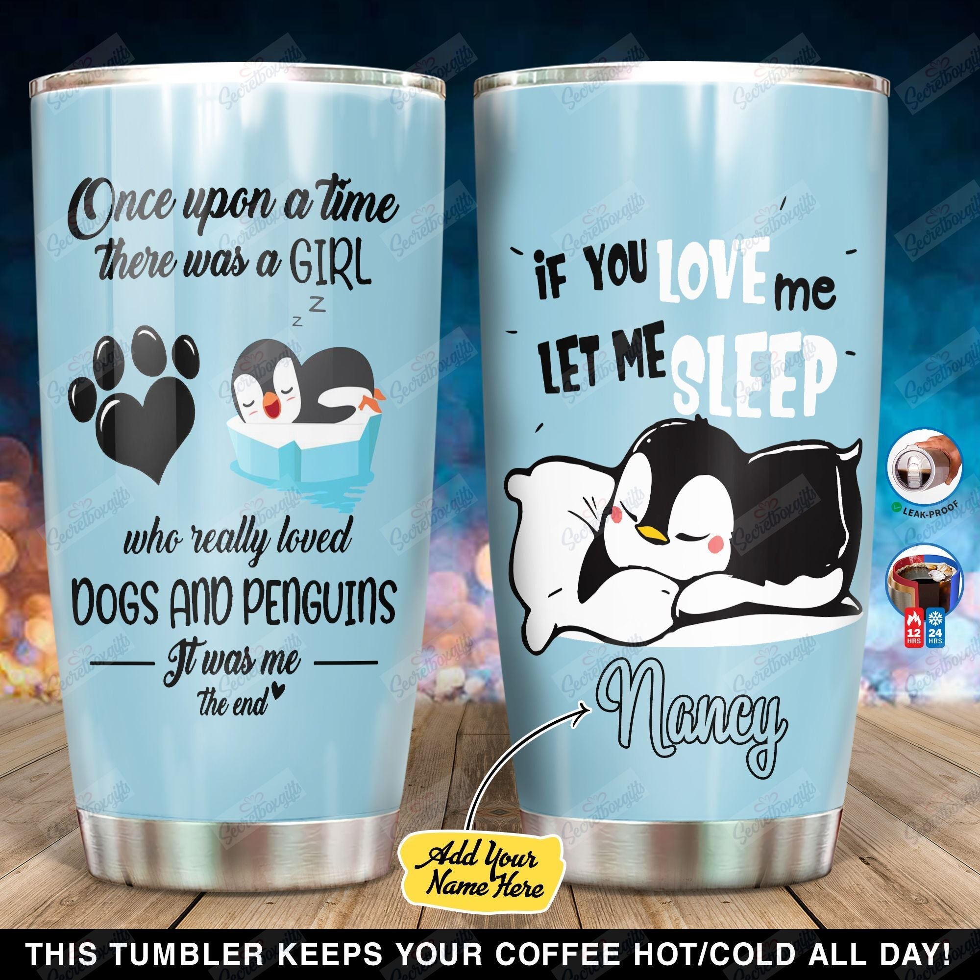 Personalized A Girl Who Love Penguins And Dogs Yc0402002Xf Stainless Steel Tumbler Travel Customize Name, Text, Number, Image